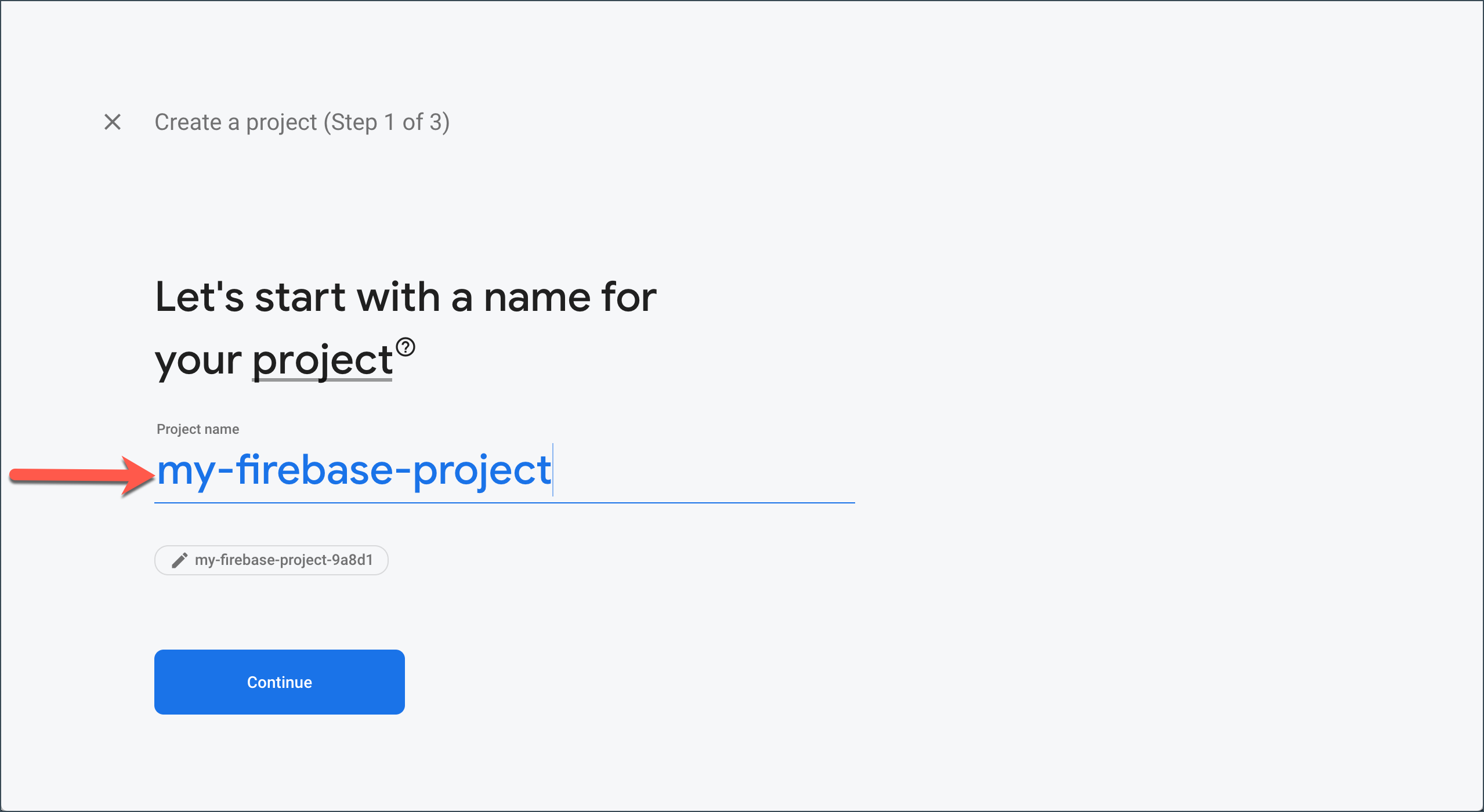 Name the Firebase project