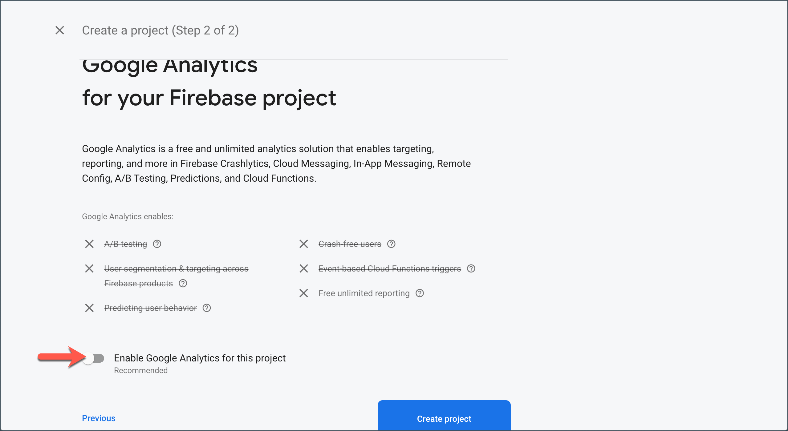 Set Analytics for Firebase project
