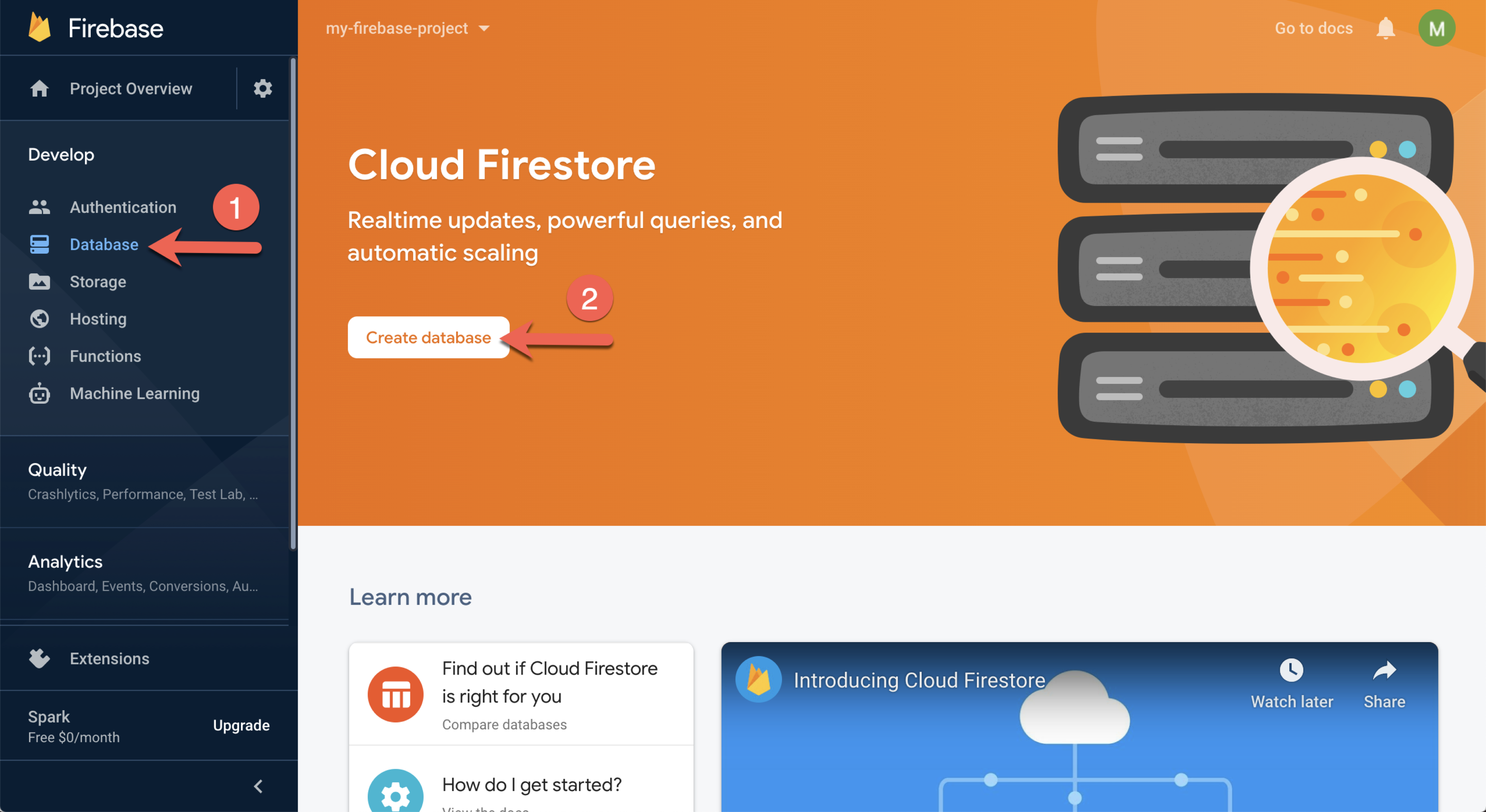 Create a Firestore database