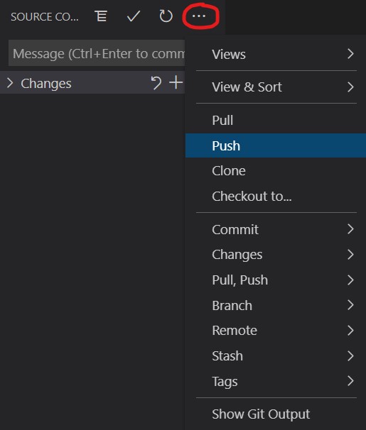 VSCode after committing a file push
