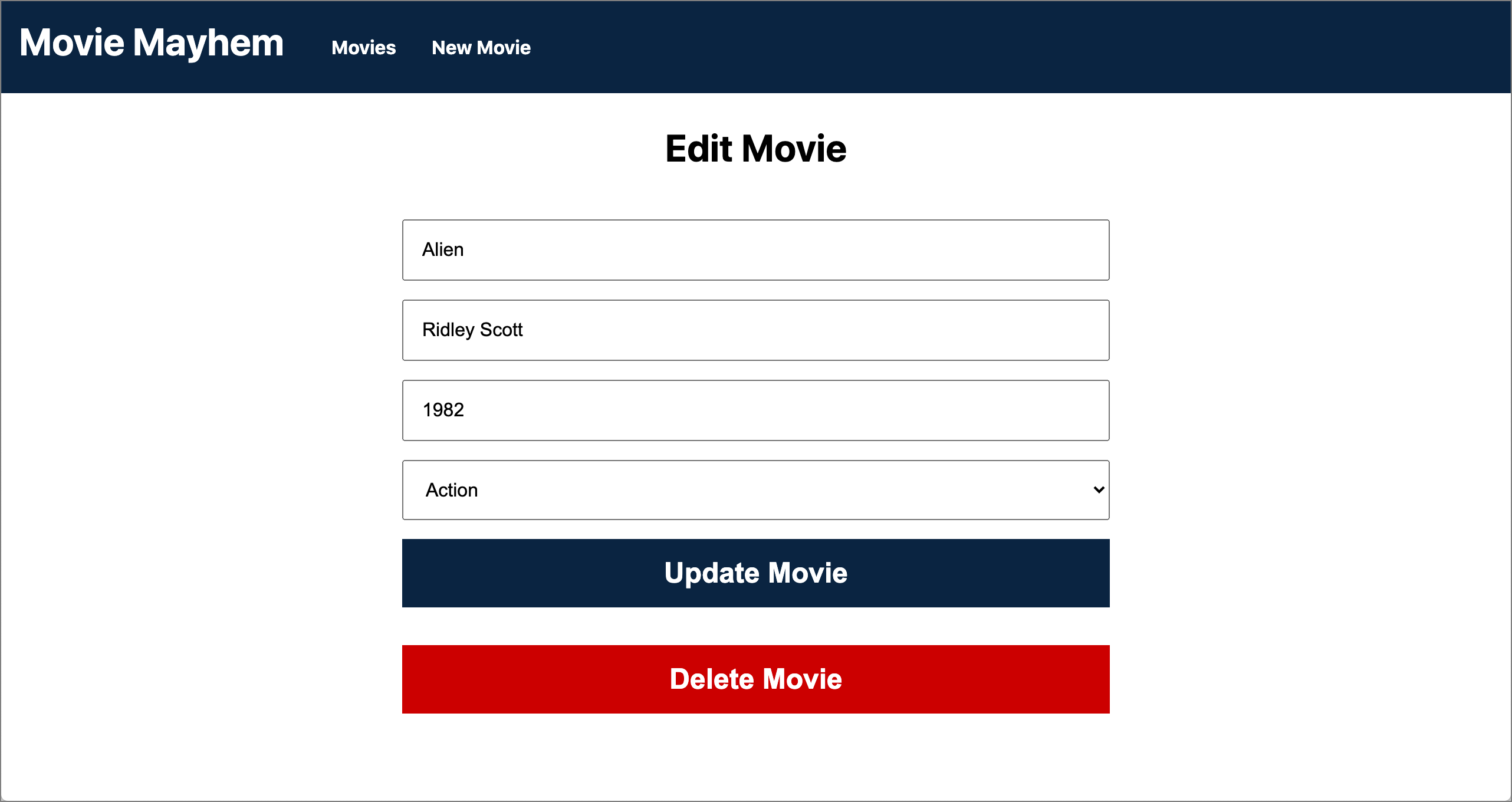 Movie Mayhem Site edit movie page