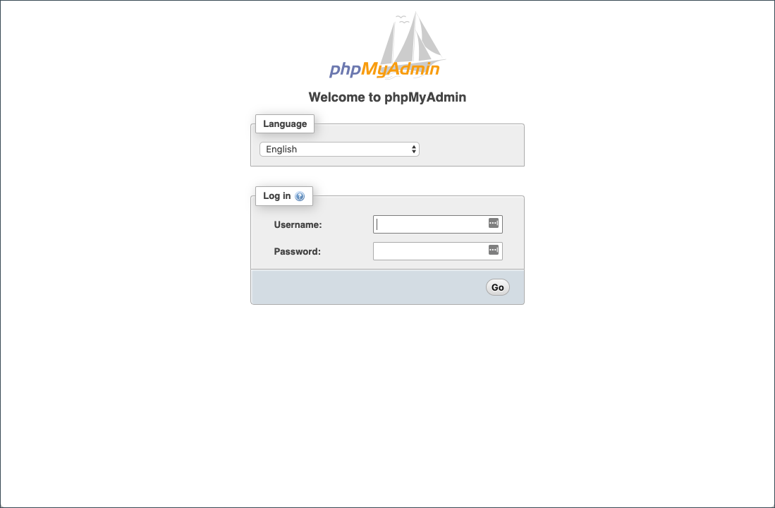 Screenshot of the phpMyAdmin login page